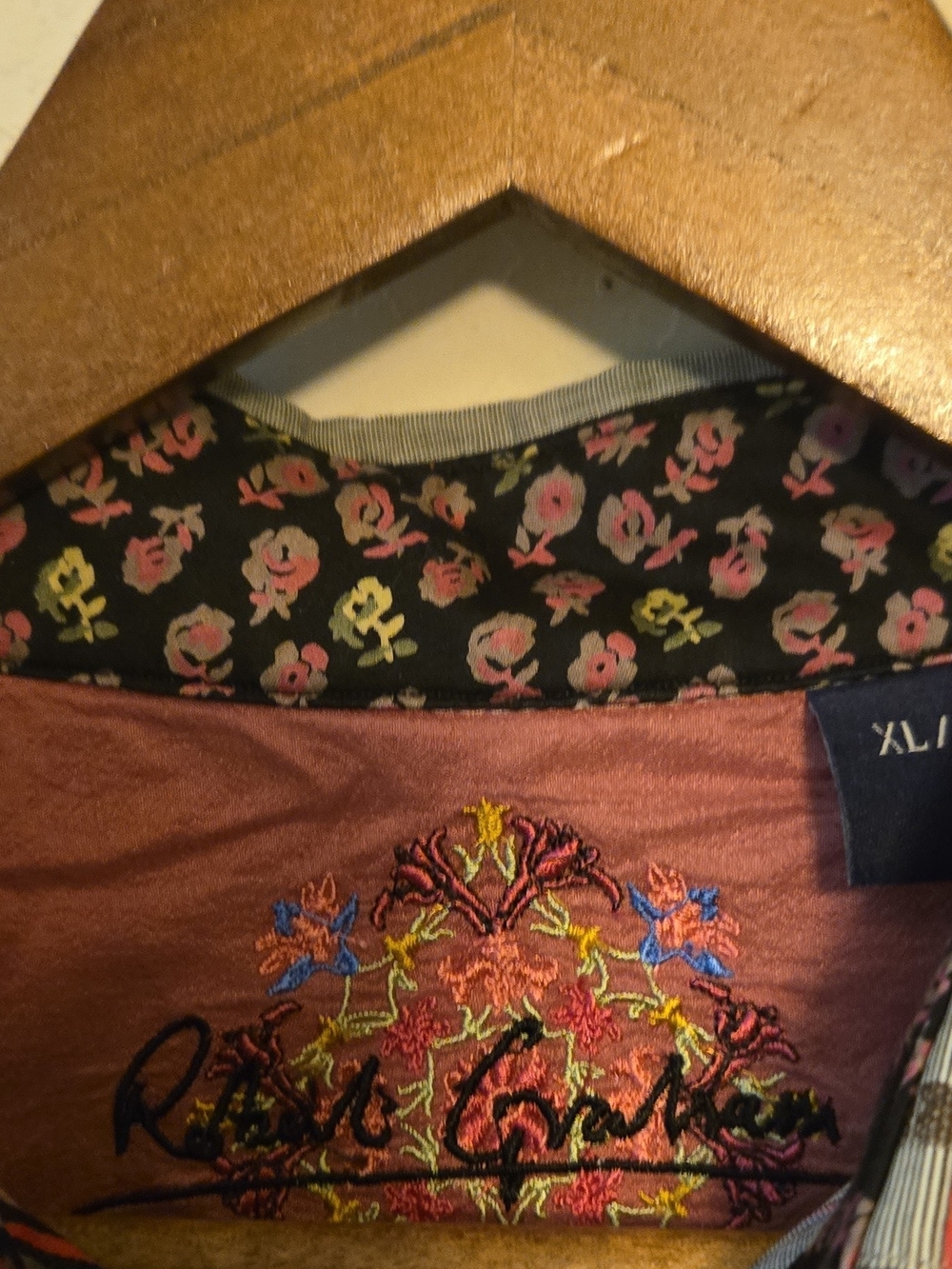 Robert Graham Olive and Burgundy Striped Button-Down Shirt - Picture 5 of 7